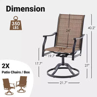 GDFStudio Aiko Chaises de salle à manger pivotantes de terrasse modernes en métal avec tissu Textilene rembourré (lot de 2)