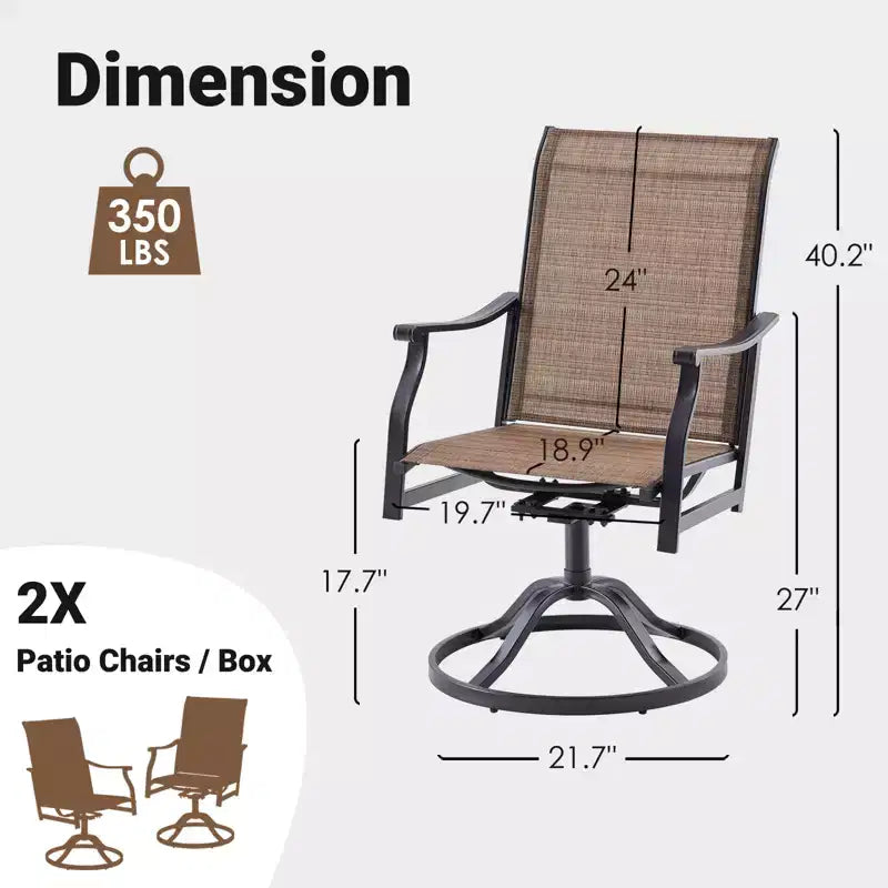 GDFStudio Aiko Chaises de salle à manger pivotantes de terrasse modernes en métal avec tissu Textilene rembourré (lot de 2)