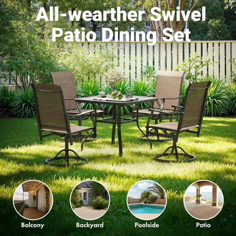 GDFStudio Aiko Chaises de salle à manger pivotantes de terrasse modernes en métal avec tissu Textilene rembourré (lot de 2)