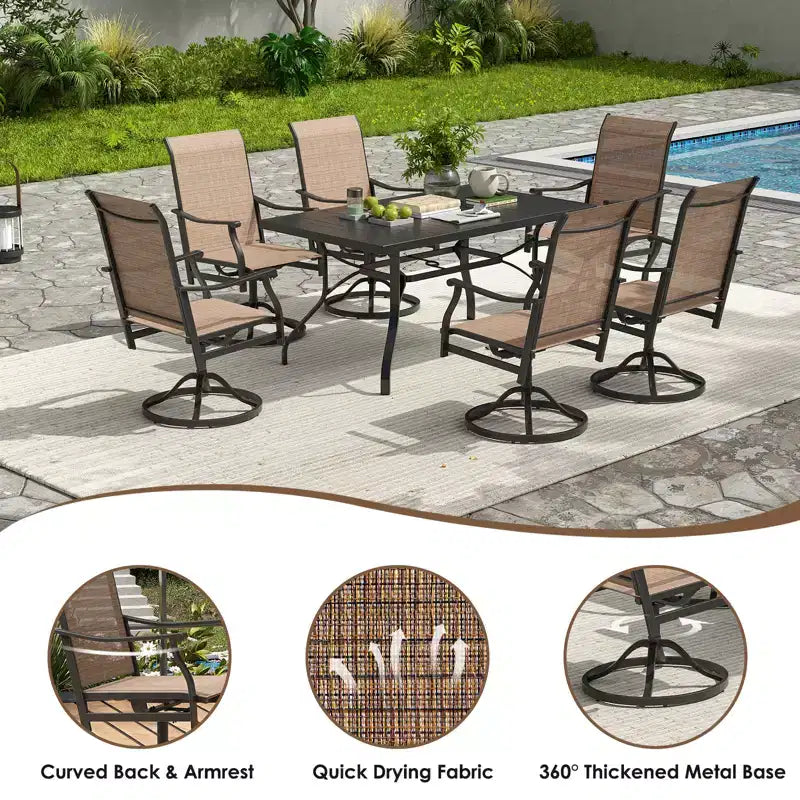 GDFStudio Aiko Chaises de salle à manger pivotantes de terrasse modernes en métal avec tissu Textilene rembourré (lot de 2)