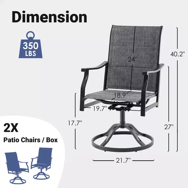 GDFStudio Aiko Chaises de salle à manger pivotantes de terrasse modernes en métal avec tissu Textilene rembourré (lot de 2)