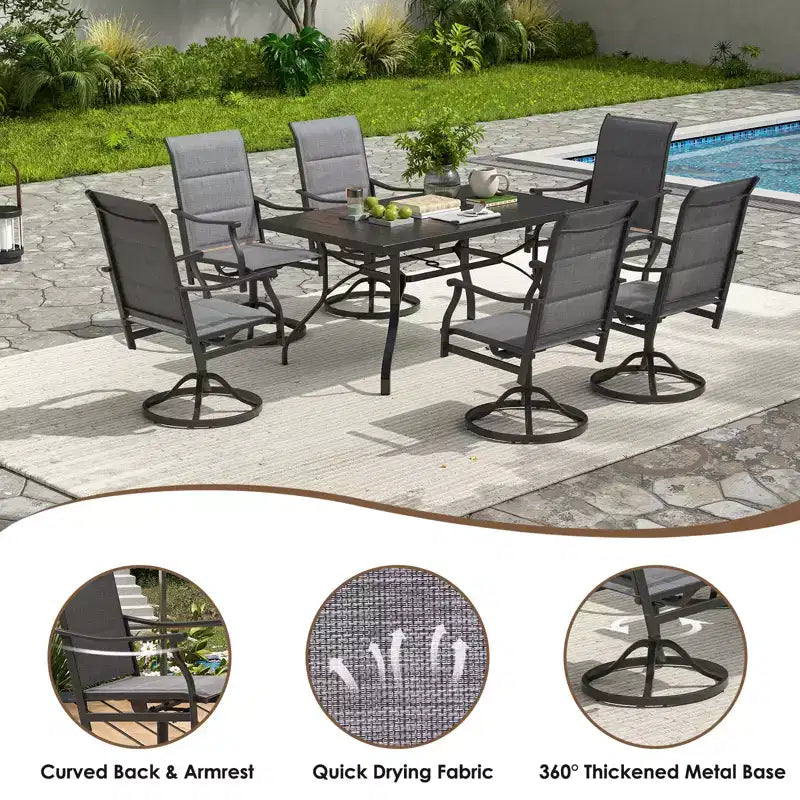 GDFStudio Aiko Chaises de salle à manger pivotantes de terrasse modernes en métal avec tissu Textilene rembourré (lot de 2)