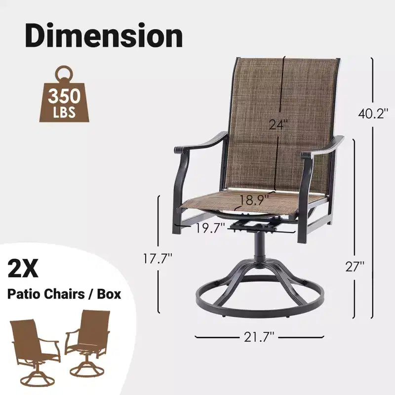 GDFStudio Aiko Chaises de salle à manger pivotantes de terrasse modernes en métal avec tissu Textilene rembourré (lot de 2)