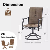 GDFStudio Aiko Chaises de salle à manger pivotantes de terrasse modernes en métal avec tissu Textilene rembourré (lot de 2)