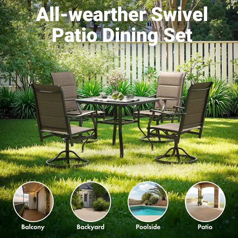 GDFStudio Aiko Chaises de salle à manger pivotantes de terrasse modernes en métal avec tissu Textilene rembourré (lot de 2)