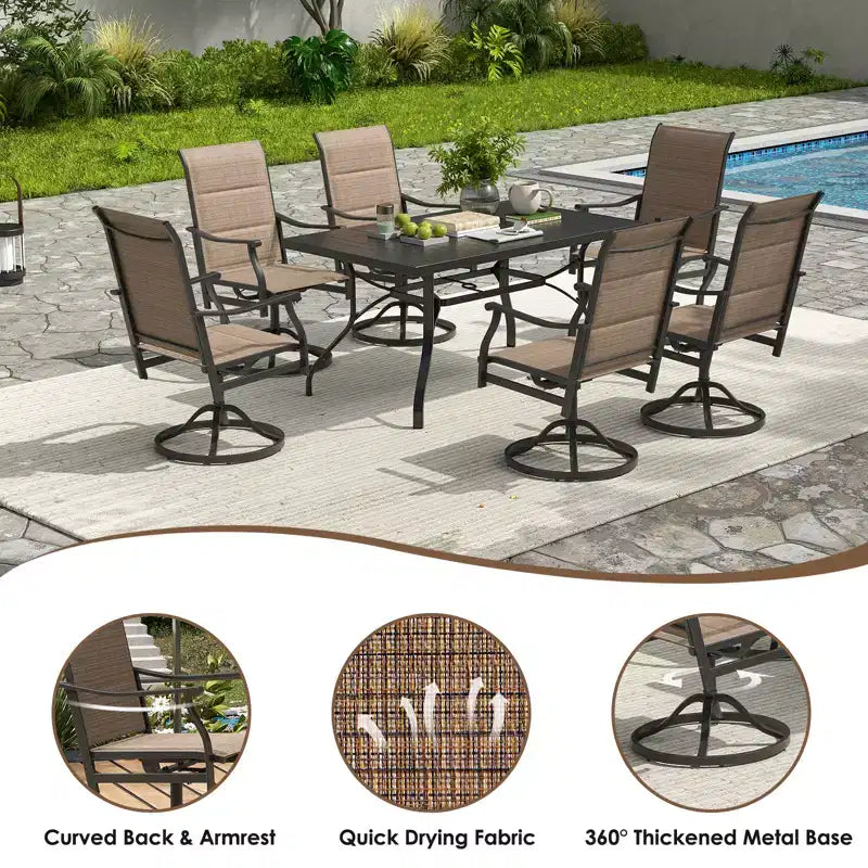 GDFStudio Aiko Chaises de salle à manger pivotantes de terrasse modernes en métal avec tissu Textilene rembourré (lot de 2)