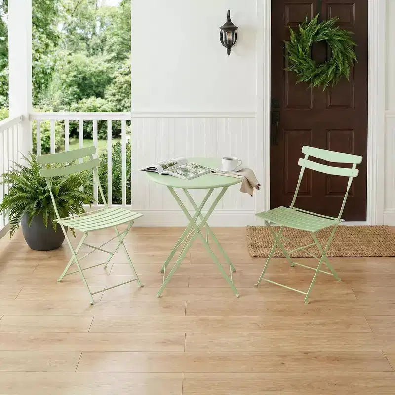 Ensemble bistro de terrasse pliant 3 pièces, mobilier en métal intérieur/extérieur, table et 2 chaises, sans montage requis, parfait pour balcon, jardin