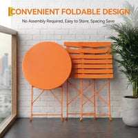 Ensemble bistro de terrasse pliant 3 pièces, mobilier en métal intérieur/extérieur, table et 2 chaises, sans montage requis, parfait pour balcon, jardin