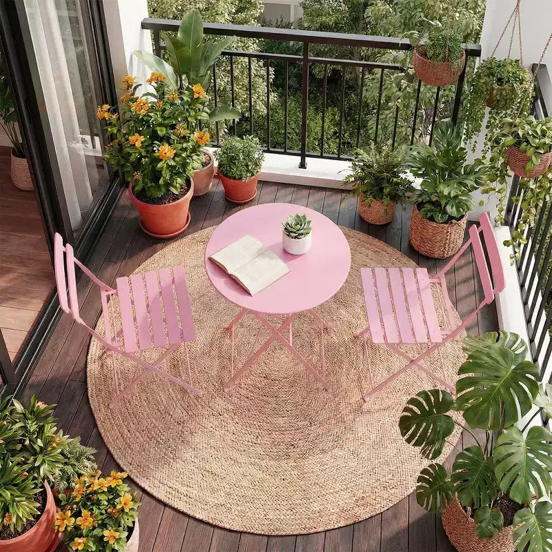 Ensemble de bistrot pliable 3 pièces pour patio, table et 2 chaises en métal pour l'intérieur/extérieur, aucun assemblage requis, parfait pour balcon, cour et jardin