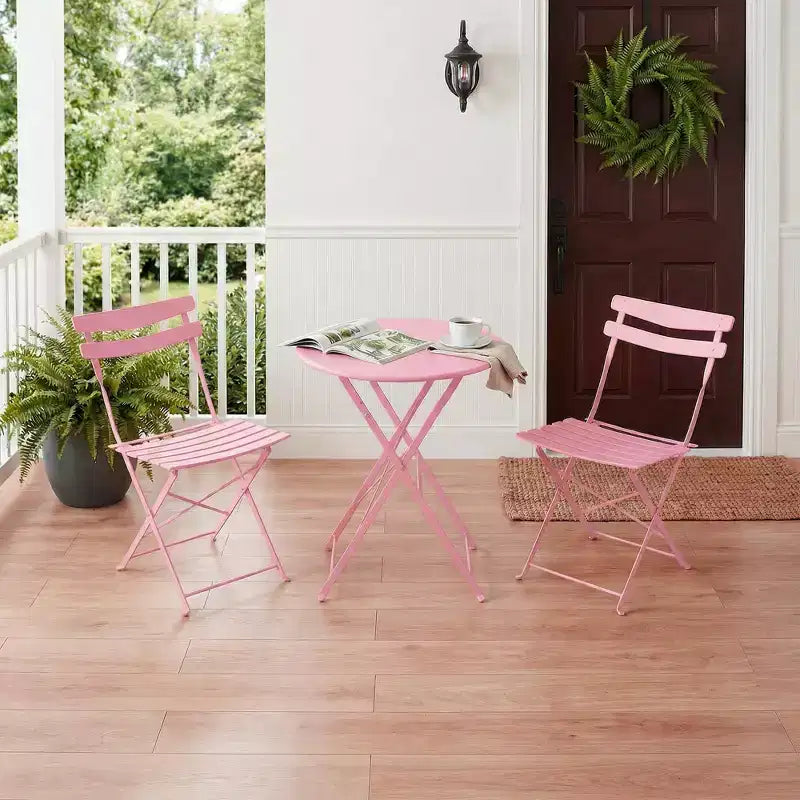 Ensemble bistro de terrasse pliant 3 pièces, mobilier en métal intérieur/extérieur, table et 2 chaises, sans montage requis, parfait pour balcon, jardin