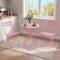 Ensemble bistro de terrasse pliant 3 pièces, mobilier en métal intérieur/extérieur, table et 2 chaises, sans montage requis, parfait pour balcon, jardin