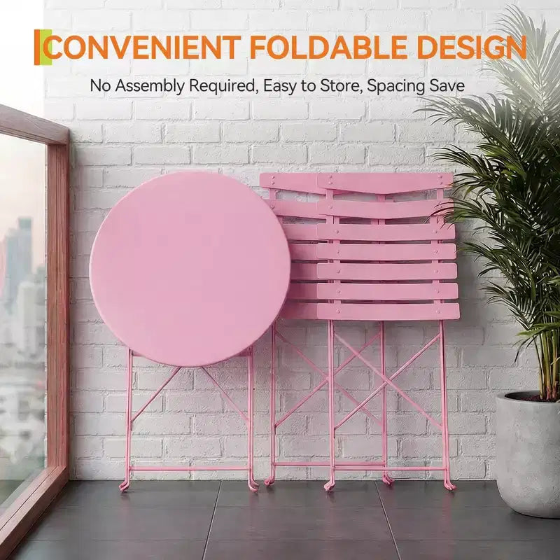 Ensemble de bistrot pliable 3 pièces pour patio, table et 2 chaises en métal pour l'intérieur/extérieur, aucun assemblage requis, parfait pour balcon, cour et jardin