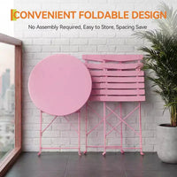 Ensemble bistro de terrasse pliant 3 pièces, mobilier en métal intérieur/extérieur, table et 2 chaises, sans montage requis, parfait pour balcon, jardin