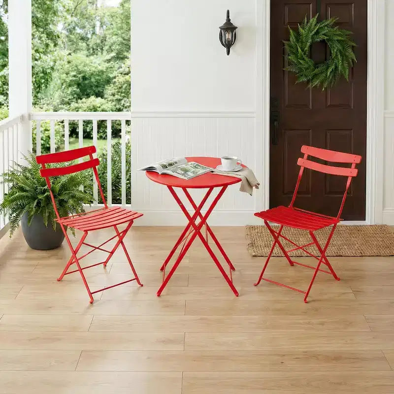 Ensemble bistro de terrasse pliant 3 pièces, mobilier en métal intérieur/extérieur, table et 2 chaises, sans montage requis, parfait pour balcon, jardin