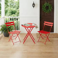 Ensemble bistro de terrasse pliant 3 pièces, mobilier en métal intérieur/extérieur, table et 2 chaises, sans montage requis, parfait pour balcon, jardin