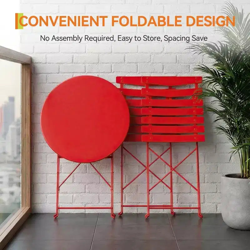 Ensemble de bistrot pliable 3 pièces pour patio, table et 2 chaises en métal pour l'intérieur/extérieur, aucun assemblage requis, parfait pour balcon, cour et jardin