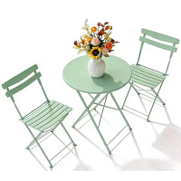 Ensemble bistro de terrasse pliant 3 pièces, mobilier en métal intérieur/extérieur, table et 2 chaises, sans montage requis, parfait pour balcon, jardin