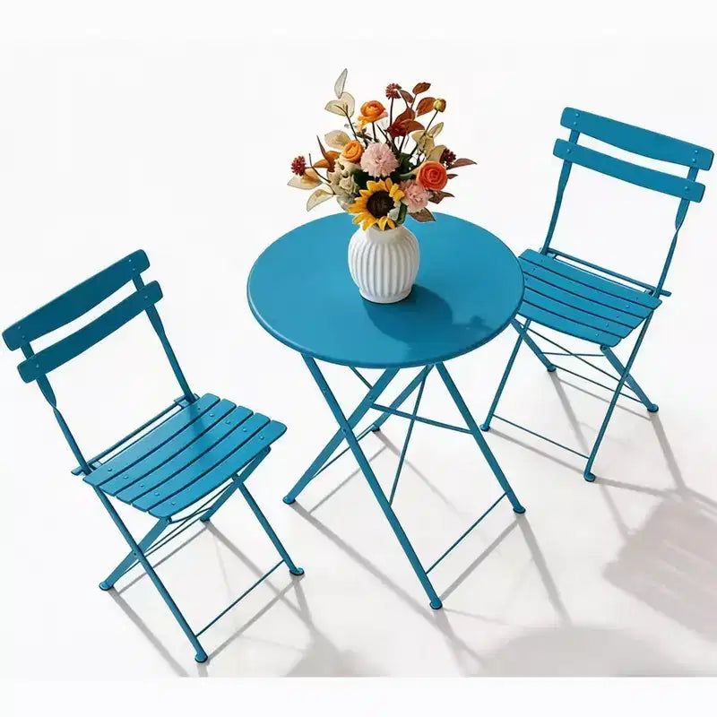 Ensemble bistro de terrasse pliant 3 pièces, mobilier en métal intérieur/extérieur, table et 2 chaises, sans montage requis, parfait pour balcon, jardin