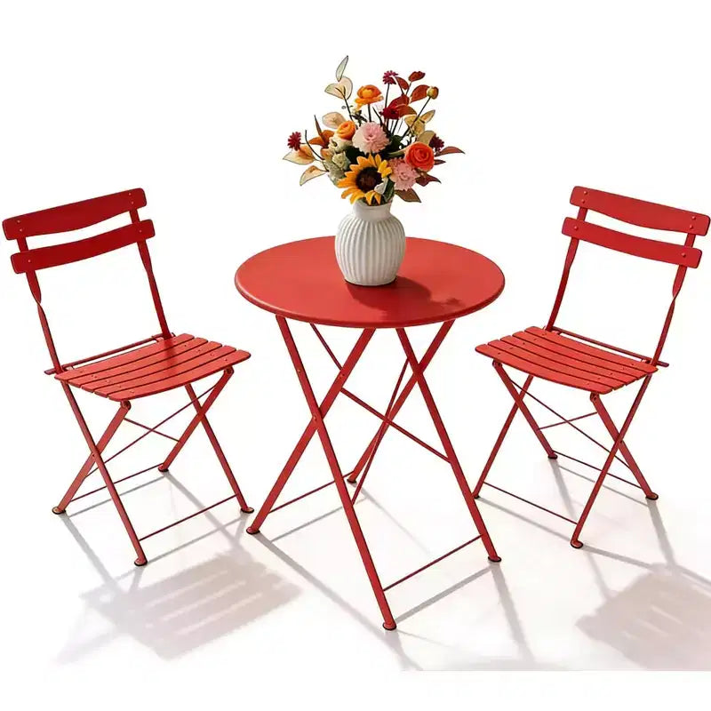 Ensemble bistro de terrasse pliant 3 pièces, mobilier en métal intérieur/extérieur, table et 2 chaises, sans montage requis, parfait pour balcon, jardin