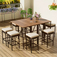 ModernLuxe Ensemble de Salle à Manger d'Extérieur Hauteur Bar 5/10 Pièces, Table Pliante en Bois d'Acacia et Tabourets Rembourrés, Salon de Jardin/Bistro Tout Temps, Marron