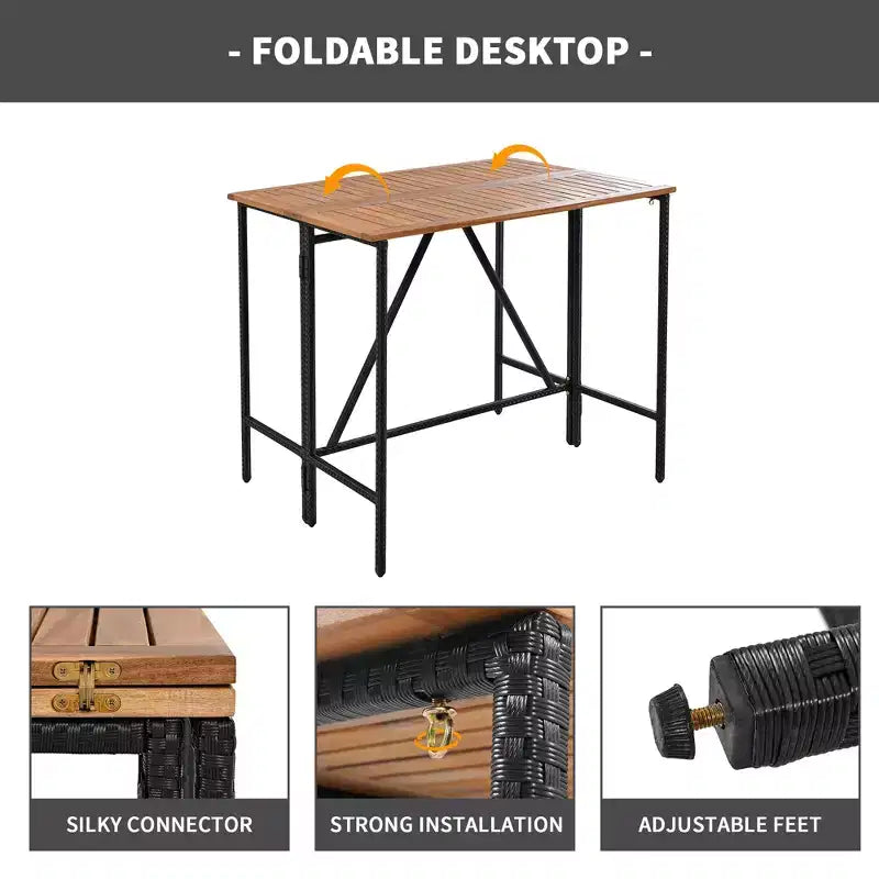 ModernLuxe Ensemble de Salle à Manger d'Extérieur Hauteur Bar 5/10 Pièces, Table Pliante en Bois d'Acacia et Tabourets Rembourrés, Salon de Jardin/Bistro Tout Temps, Marron