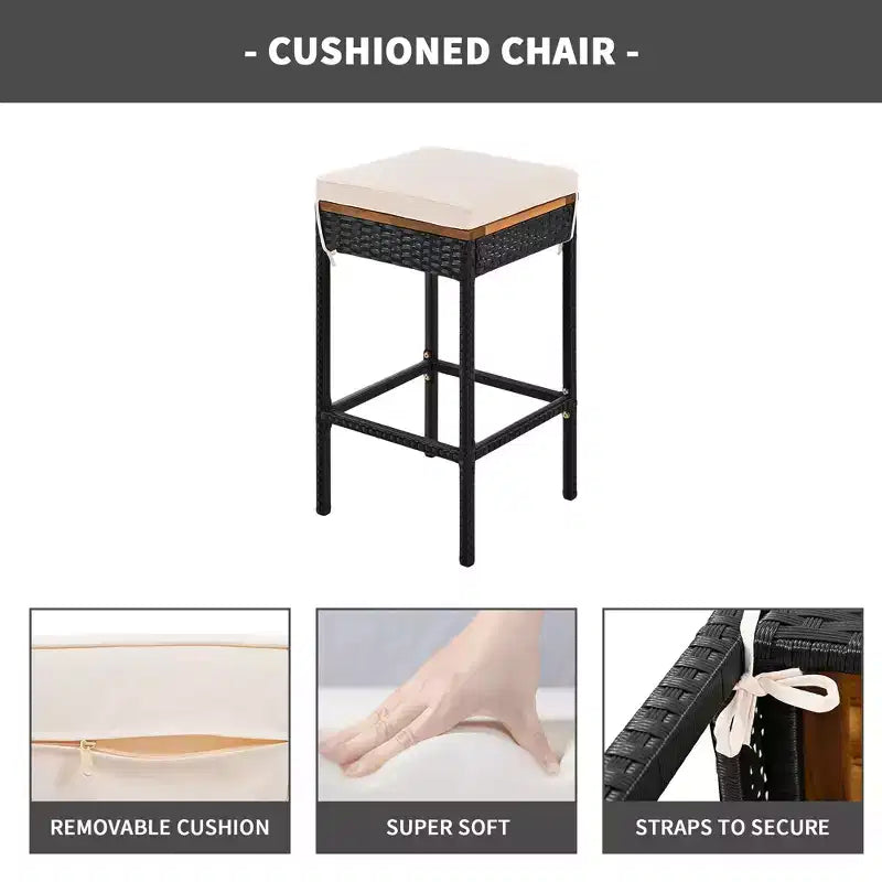 ModernLuxe Ensemble de Salle à Manger d'Extérieur Hauteur Bar 5/10 Pièces, Table Pliante en Bois d'Acacia et Tabourets Rembourrés, Salon de Jardin/Bistro Tout Temps, Marron