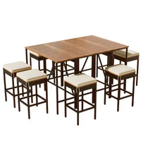 ModernLuxe Ensemble de Salle à Manger d'Extérieur Hauteur Bar 5/10 Pièces, Table Pliante en Bois d'Acacia et Tabourets Rembourrés, Salon de Jardin/Bistro Tout Temps, Marron