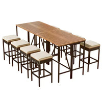 ModernLuxe Ensemble de Salle à Manger d'Extérieur Hauteur Bar 5/10 Pièces, Table Pliante en Bois d'Acacia et Tabourets Rembourrés, Salon de Jardin/Bistro Tout Temps, Marron