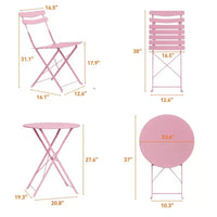 Ensemble bistro de terrasse en métal 3 pièces, kit pliant 2 chaises et table, mobilier d'extérieur prêt à l'emploi pour petits espaces