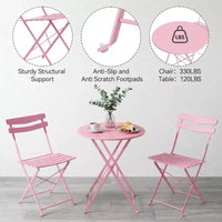 Ensemble bistro de terrasse en métal 3 pièces, kit pliant 2 chaises et table, mobilier d'extérieur prêt à l'emploi pour petits espaces