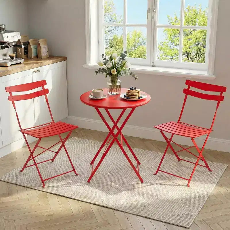 Ensemble bistro de terrasse en métal 3 pièces, kit pliant 2 chaises et table, mobilier d'extérieur prêt à l'emploi pour petits espaces