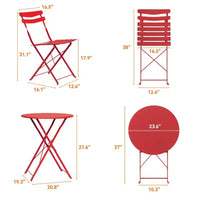 Ensemble bistro de terrasse en métal 3 pièces, kit pliant 2 chaises et table, mobilier d'extérieur prêt à l'emploi pour petits espaces
