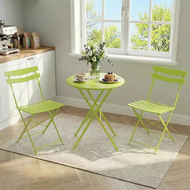 Ensemble de bistrot 3 pièces en métal pour patio, kit table et 2 chaises pliantes, mobilier d'extérieur prêt à l'emploi pour petits espaces