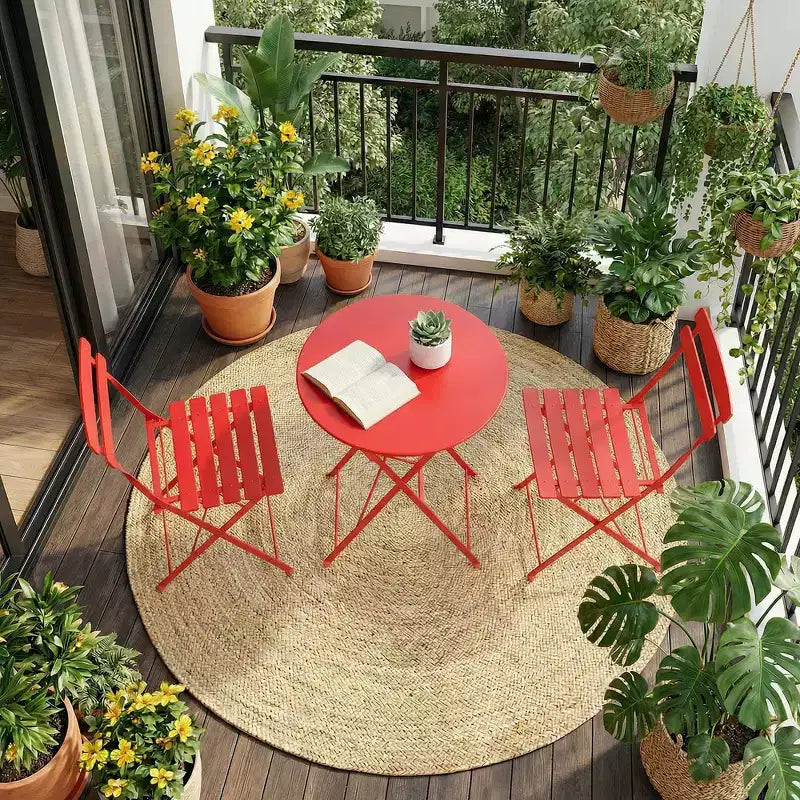 Ensemble bistro de terrasse en métal 3 pièces, kit pliant 2 chaises et table, mobilier d'extérieur prêt à l'emploi pour petits espaces