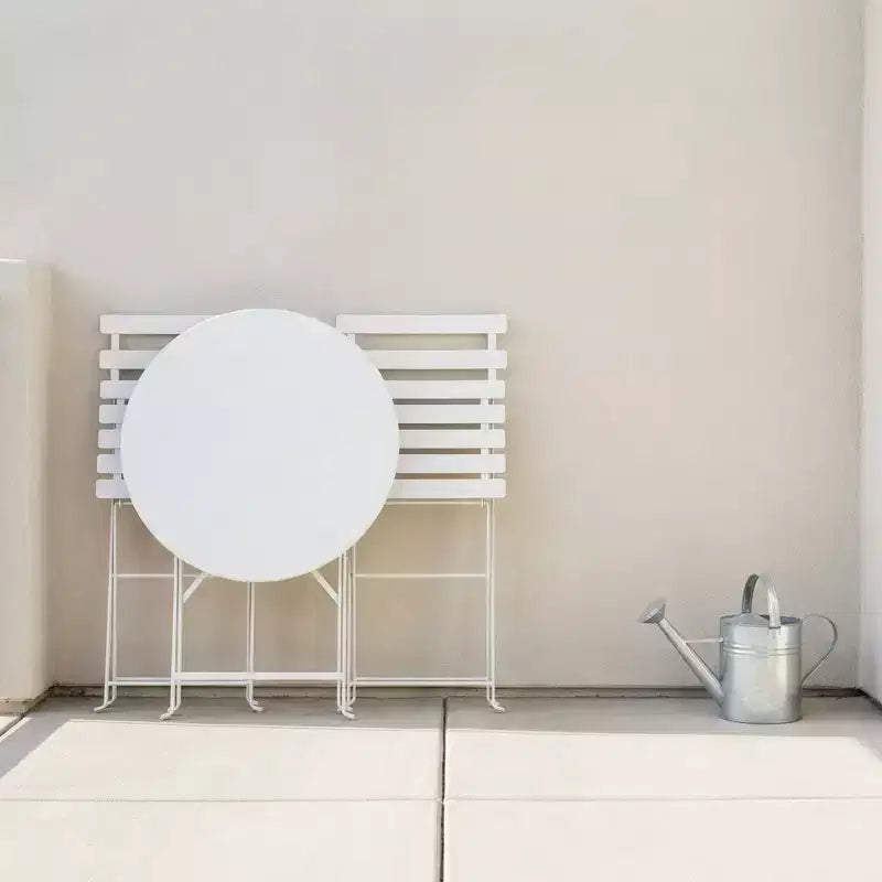 Ensemble bistro de terrasse pliant 3 pièces, ensemble table et chaises en métal d'extérieur, mobilier de balcon peu encombrant, résistant aux intempéries, Blanc