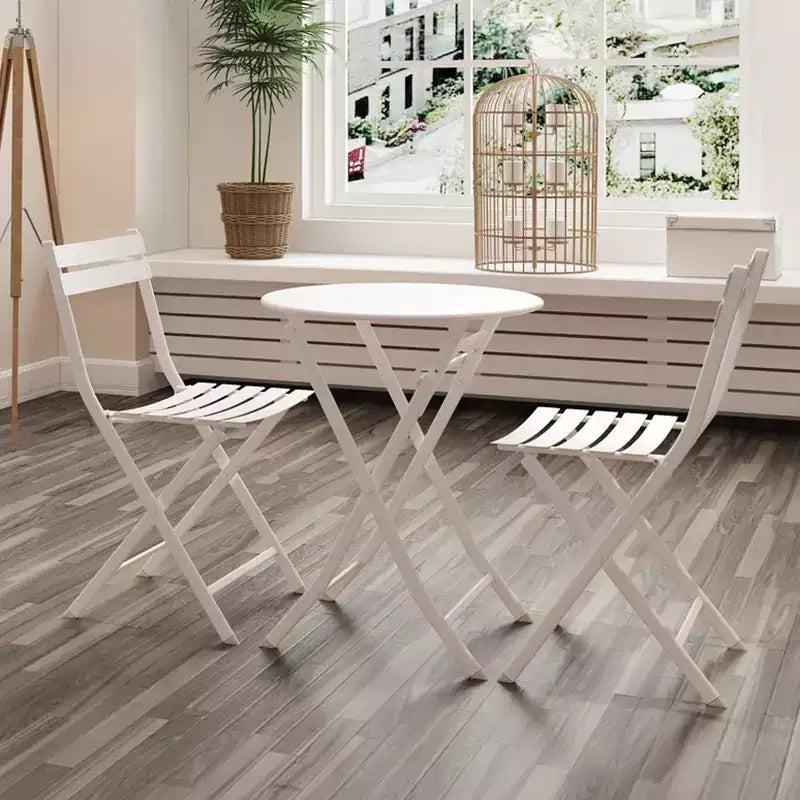 Ensemble bistro de terrasse pliant 3 pièces, ensemble table et chaises en métal d'extérieur, mobilier de balcon peu encombrant, résistant aux intempéries, Blanc