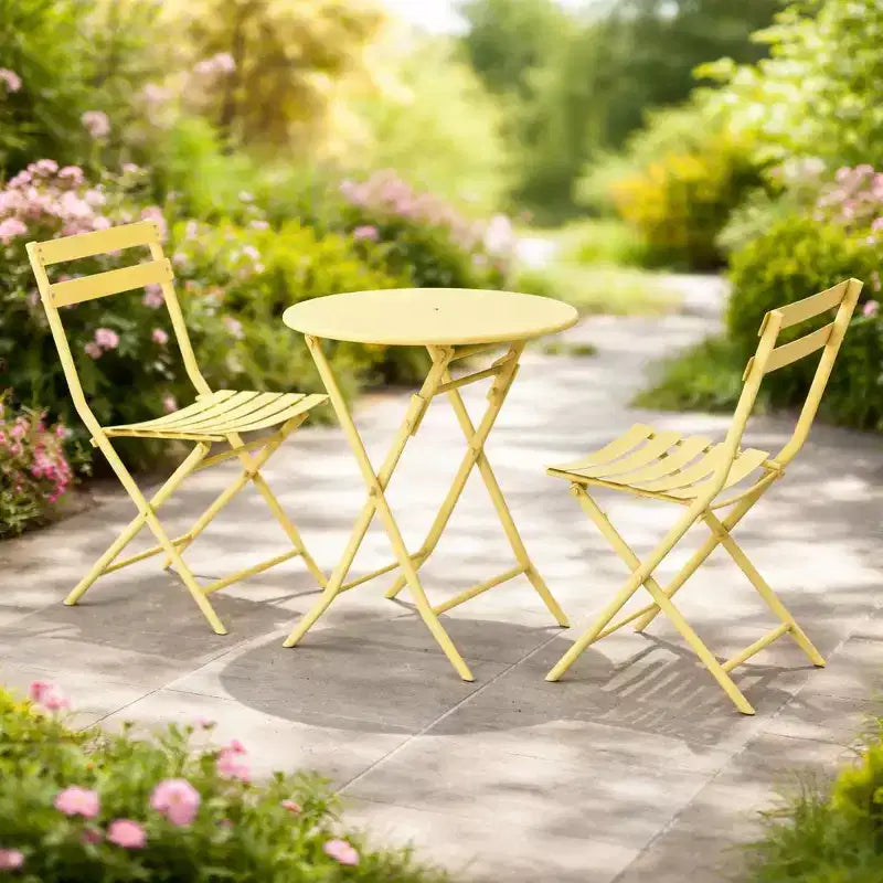 Ensemble bistro de terrasse pliant 3 pièces, ensemble table et chaises en métal d'extérieur, mobilier de balcon peu encombrant, résistant aux intempéries, Blanc