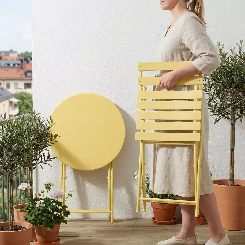 Ensemble bistrot de patio pliant 3 pièces, table et chaises de jardin en métal, mobilier de balcon peu encombrant, résistant aux intempéries, blanc