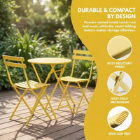 Ensemble bistro de terrasse pliant 3 pièces, ensemble table et chaises en métal d'extérieur, mobilier de balcon peu encombrant, résistant aux intempéries, Blanc
