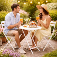 Ensemble bistro de terrasse pliant 3 pièces, ensemble table et chaises en métal d'extérieur, mobilier de balcon peu encombrant, résistant aux intempéries, Blanc