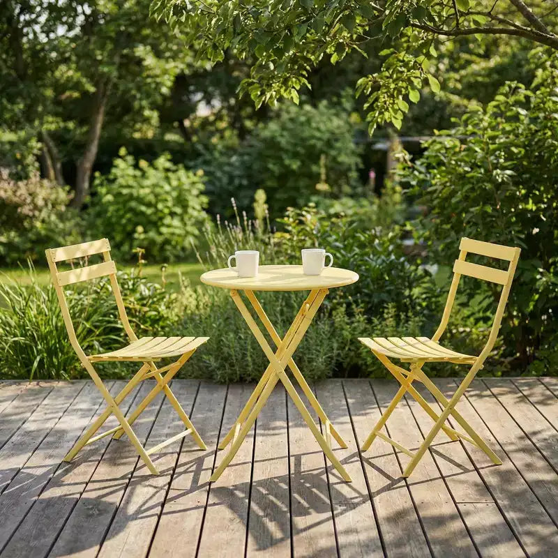 Ensemble bistrot de patio pliant 3 pièces, table et chaises de jardin en métal, mobilier de balcon peu encombrant, résistant aux intempéries, blanc