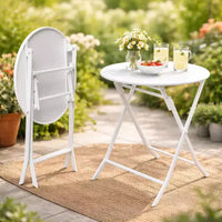 Ensemble bistro de terrasse pliant 3 pièces, ensemble table et chaises en métal d'extérieur, mobilier de balcon peu encombrant, résistant aux intempéries, Blanc