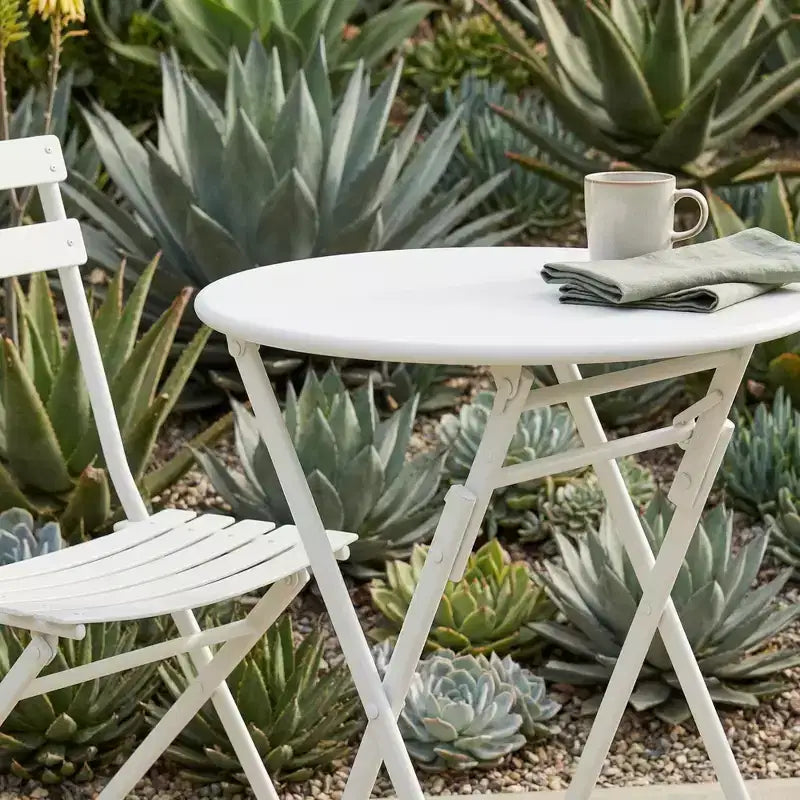 Ensemble bistro de terrasse pliant 3 pièces, ensemble table et chaises en métal d'extérieur, mobilier de balcon peu encombrant, résistant aux intempéries, Blanc