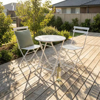 Ensemble bistro de terrasse pliant 3 pièces, ensemble table et chaises en métal d'extérieur, mobilier de balcon peu encombrant, résistant aux intempéries, Blanc