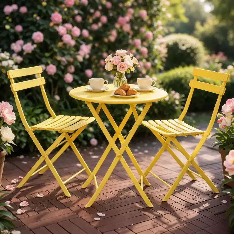 Ensemble bistrot de patio pliant 3 pièces, table et chaises de jardin en métal, mobilier de balcon peu encombrant, résistant aux intempéries, blanc