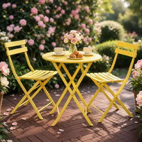 Ensemble bistro de terrasse pliant 3 pièces, ensemble table et chaises en métal d'extérieur, mobilier de balcon peu encombrant, résistant aux intempéries, Blanc