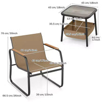 Ensemble de meubles de patio Gymax 3 pièces avec tissu maillé respirant, cadre en métal robuste, pieds réglables et table de rangement latérale pour jardin, balcon, patio