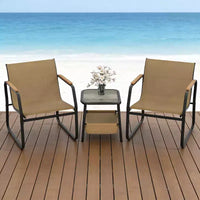 Ensemble de meubles de patio Gymax 3 pièces avec tissu maillé respirant, cadre en métal robuste, pieds réglables et table de rangement latérale pour jardin, balcon, patio