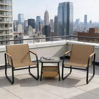 Ensemble de meubles de patio Gymax 3 pièces avec tissu maillé respirant, cadre en métal robuste, pieds réglables et table de rangement latérale pour jardin, balcon, patio