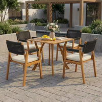 ModernLuxe Ensembles de salle à manger d'extérieur, ensemble de bistrot de patio 5 pièces en bois d'acacia, ensemble de conversation avec fauteuils d'appoint